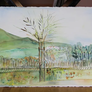 Aquarell - Blick über die Bahngleise bei Gmund am Tegernsee - 56 x 76 cm - Tegernsee