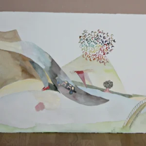 Aquarell - Brücke bei Gmund, manchmal fliegen die Vögel hoch - 56 x 76 cm - Tegernsee